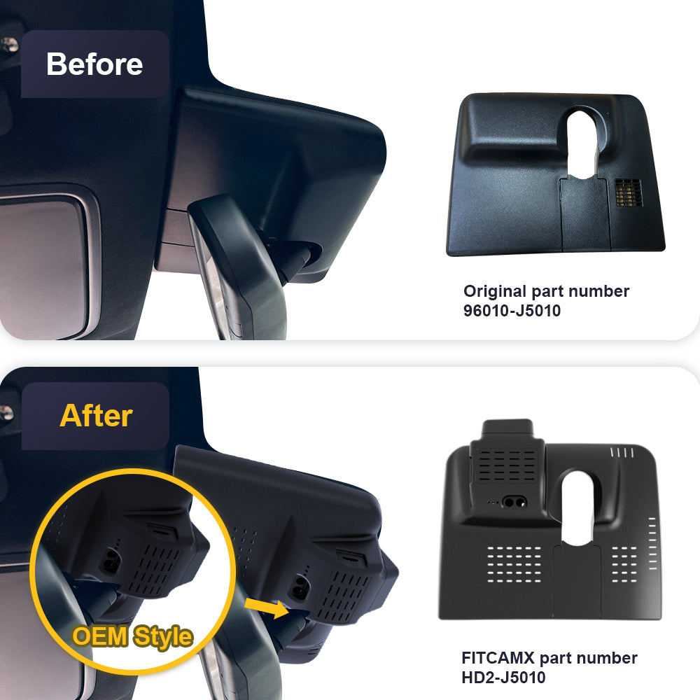 Fitcamx Dash Cam for Kia Stinger 2018 - 2021 1st Gen (Rear Mirror Cover part number 96010-J5010)