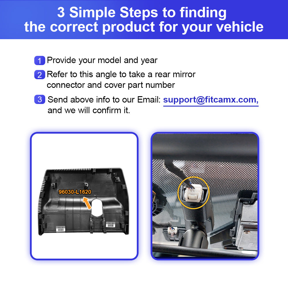 FITCAMX Dash Cam per Hyundai Kona, N, elettrico, 2019-2020 (veicolo con guida a destra) (copertura specchietto retrovisore codice 96031-J9900)